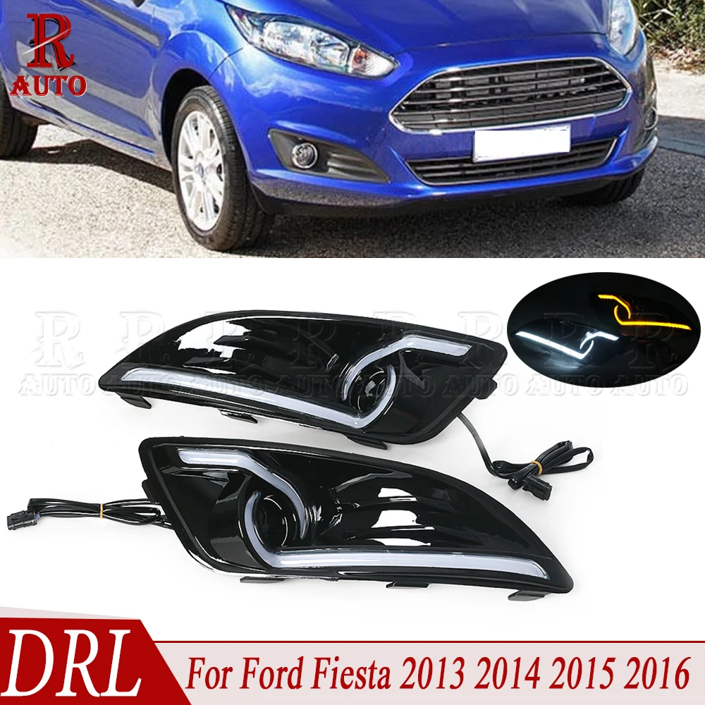 

R-AUTO Car 1 Pair Daytime Running Lights Fog Head Lamp Cover Car DRL For Ford Fiesta 2013 2014 2015 2016 Car Light Assembly