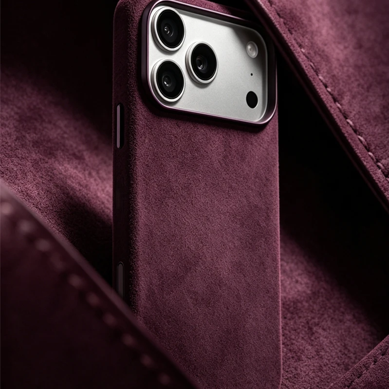 Burgundy Red Melkco For Magsafe Magnetic Phone Case For iPhone 18 Pro Max With AI Button Imported Suede Leather Case With Box
