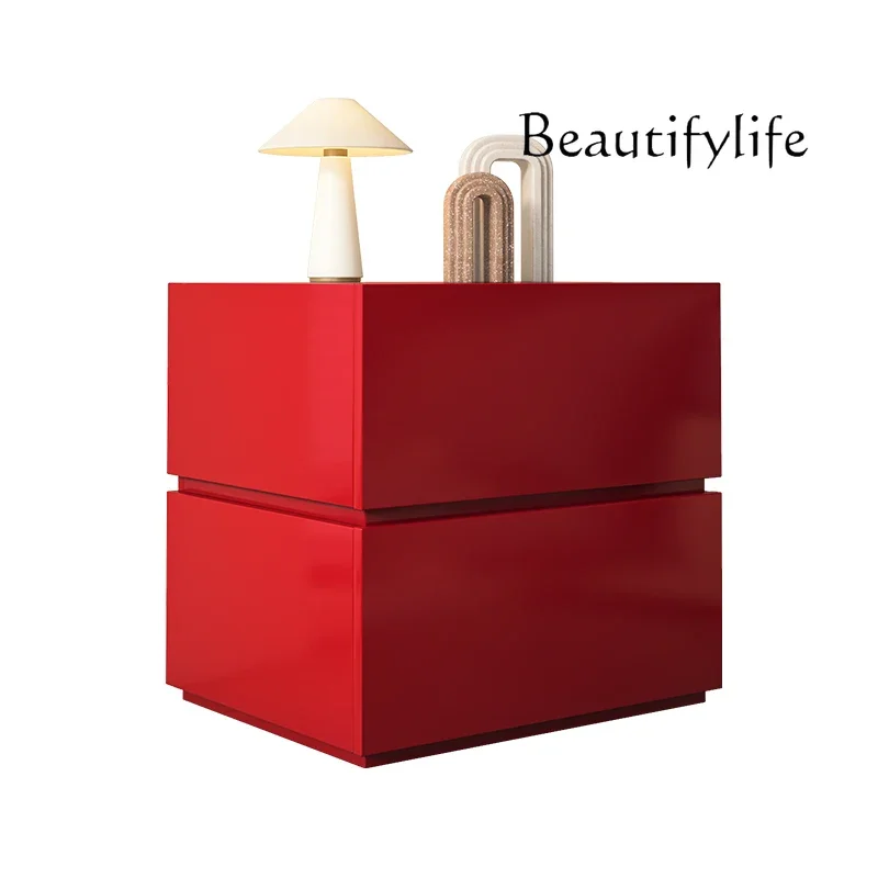 

Nordic Japanese-style solid wood bedside table milk white minimalist household bedroom storage paint advanced sense