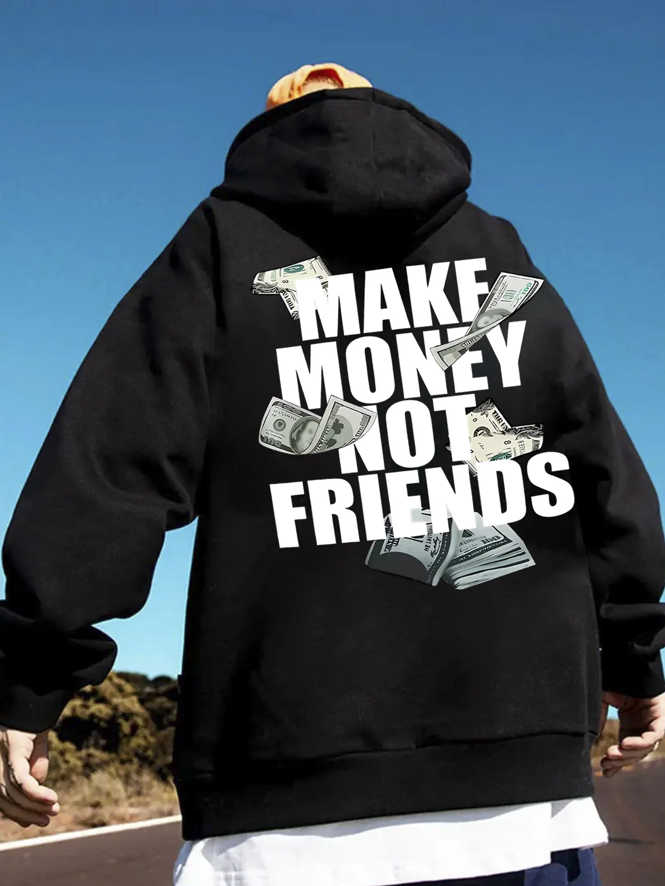 Men's Hoodie Money Is Not a Friend Red Large Size Winter Pullover Regular Fit Casual Sweatshirt Drawstring Hood Machine Washable Fabric Suitable for Daily Streetwear and Financial Themed Outfits Kangaroo Stretch Knit Pullover Blue Loose Fit
