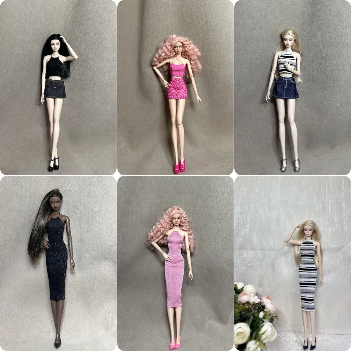 

Комплект одежды для куклы Supermodel 30 см, модное блестящее тонкое платье Spice Girl/сексуальный жилет + джинсовая юбка 1/6 BJD FR, кукла, повседневное платье, одежда