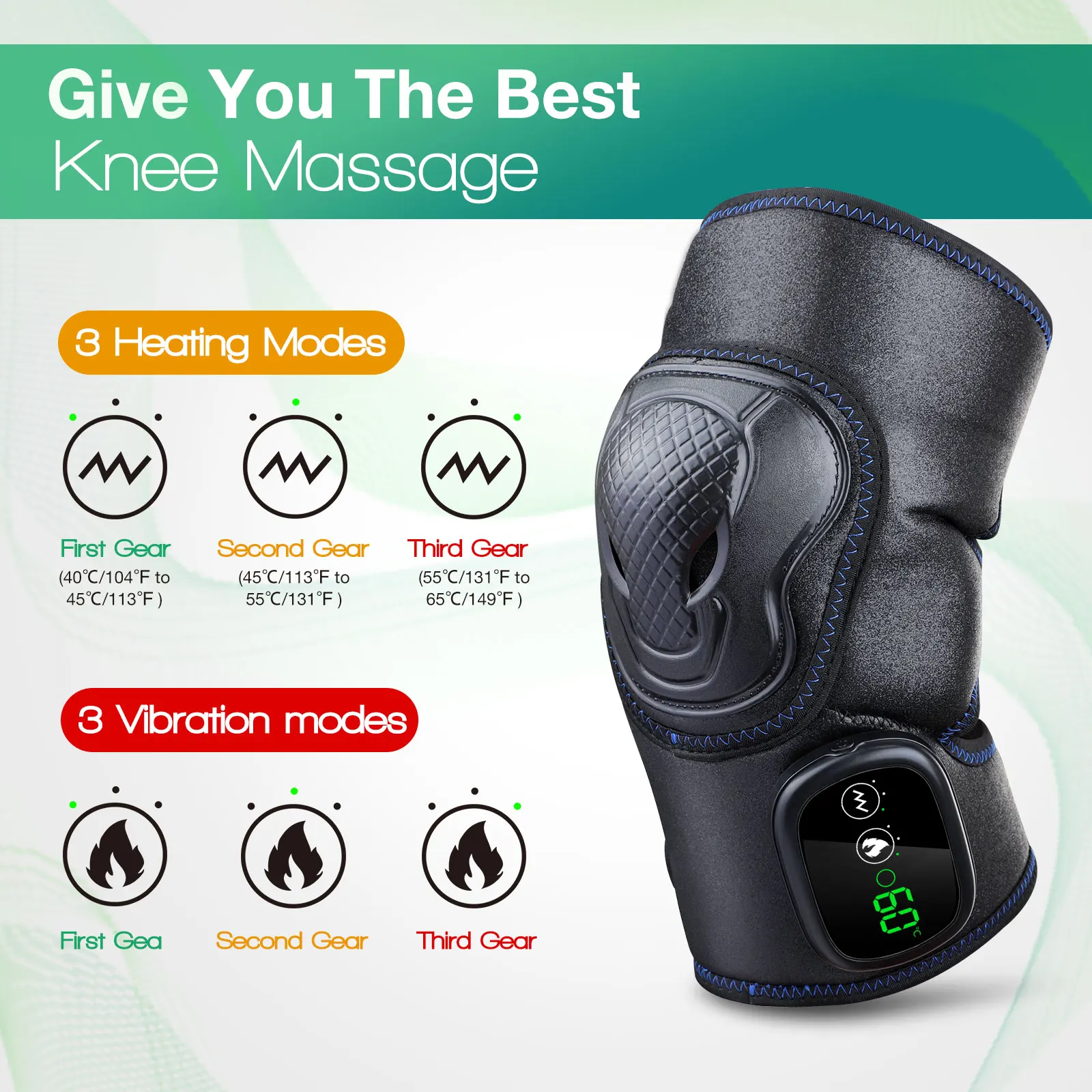 Heated Knee Massager Adjustable Vibration and Heating Modes Heating Pad Legs Circulation Support Brace Relaxation Massage Home