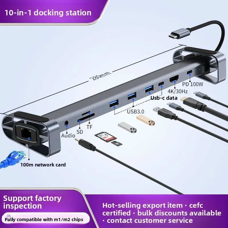 10 in 1 Type C Docking Station Laptop Stand 4K 60Hz RJ45 Ethernet Hub costura