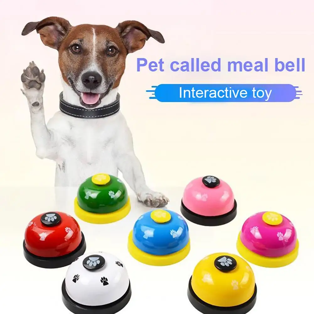 Dog Meal Bell Pet Meal Bell with Anti-slip Base Interactive Training Bell for Dogs Cats Colorful Paw Print Metal Door for Pets