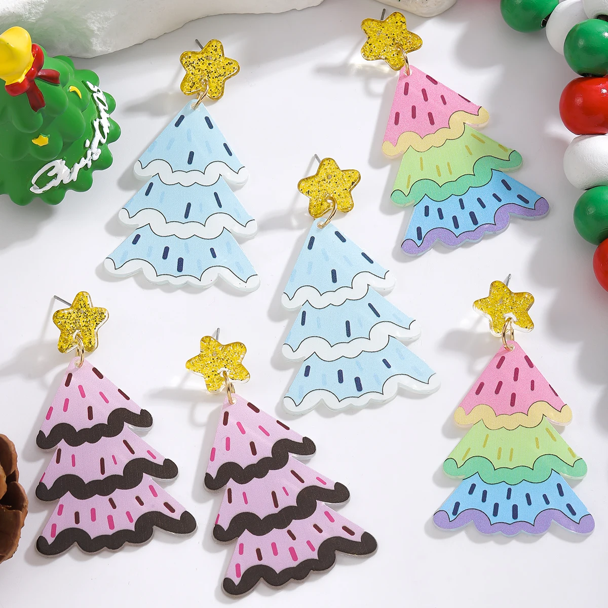 Christmas Earrings Cute Cartoon Christmas Tree Dangle Earrings For Women Statement Holiday Plant Decoration Party Surprised Gift