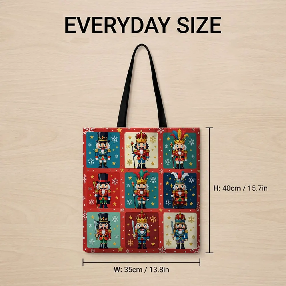 Christmas Nutcracker Canvas Tote Bag 9 Grid Cartoon Soldier Print Handbag Reusable Shopping Bag Large Capacity Shoulder Bag Gift