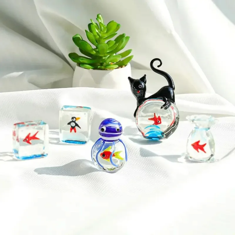 Home Decor Mini Pocket Fish Ornaments Living Room Tabletop Ornament Black Cat Ornaments Office Desktop Glass Fish Delicate