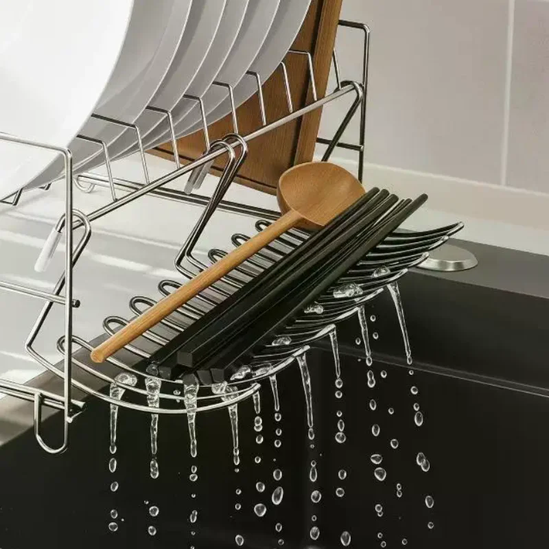 Space-Saving Stainless Steel Expansion Rack for Kitchen Drainage and Organization 1/2pcs
