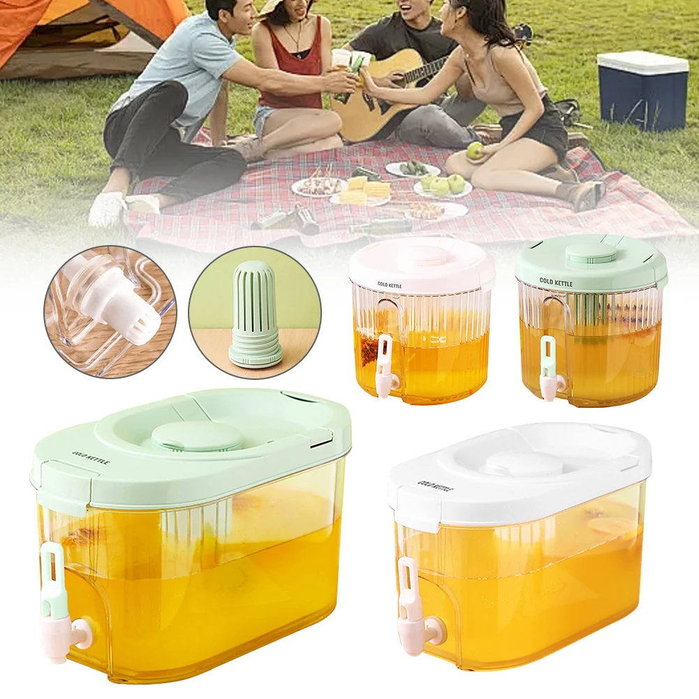 

4L Cold Drink Container Large Capacity Refrigerator Drink Bucket with Spigot & Lid Outdoor Water Bucket Clear for Outdoor Travel