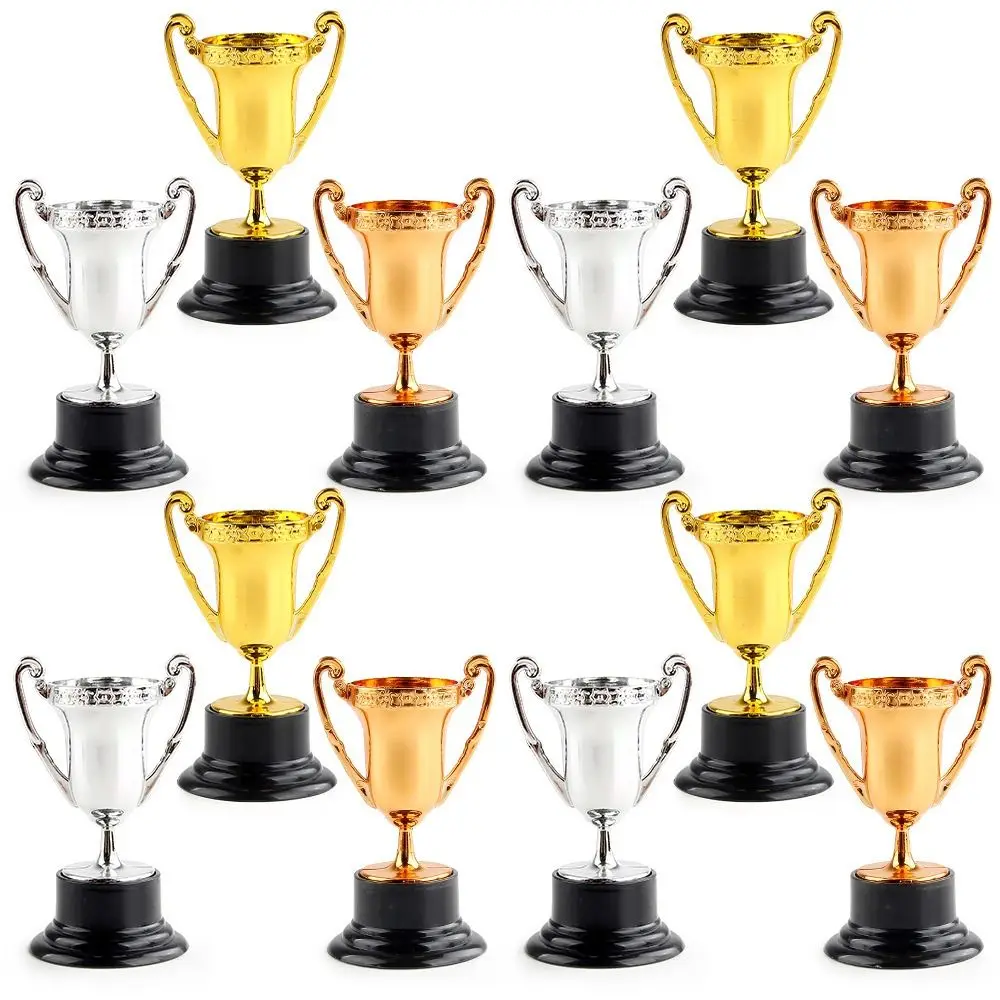 10PCS Gold Silver Bronze Awards Trophy Mini Competition Soccer Small Prize Cup Plastic Statuette Decor Game Sports Prize Awards