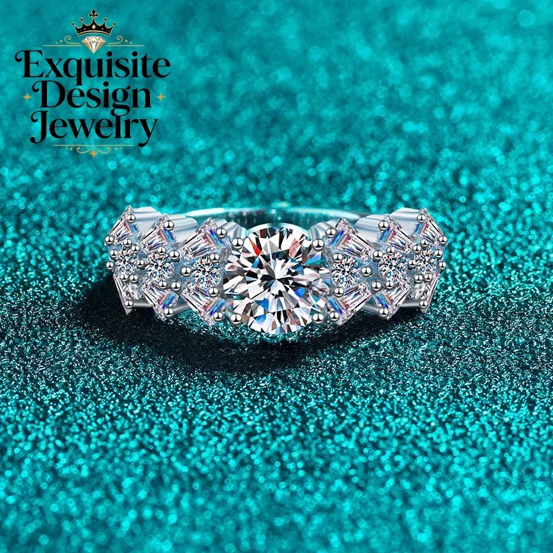 Luxurious 1 Carat Diamond Rectangular Moissanite Ring Female Platinum Pt950 Holiday Valentines Day Gift Fine Jewelry for Her