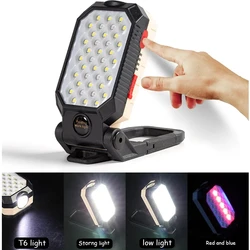 Linterna LED de alta potencia recargable, luz de trabajo COB, ajustable, impermeable, imán de linterna de Camping con pantalla de energía