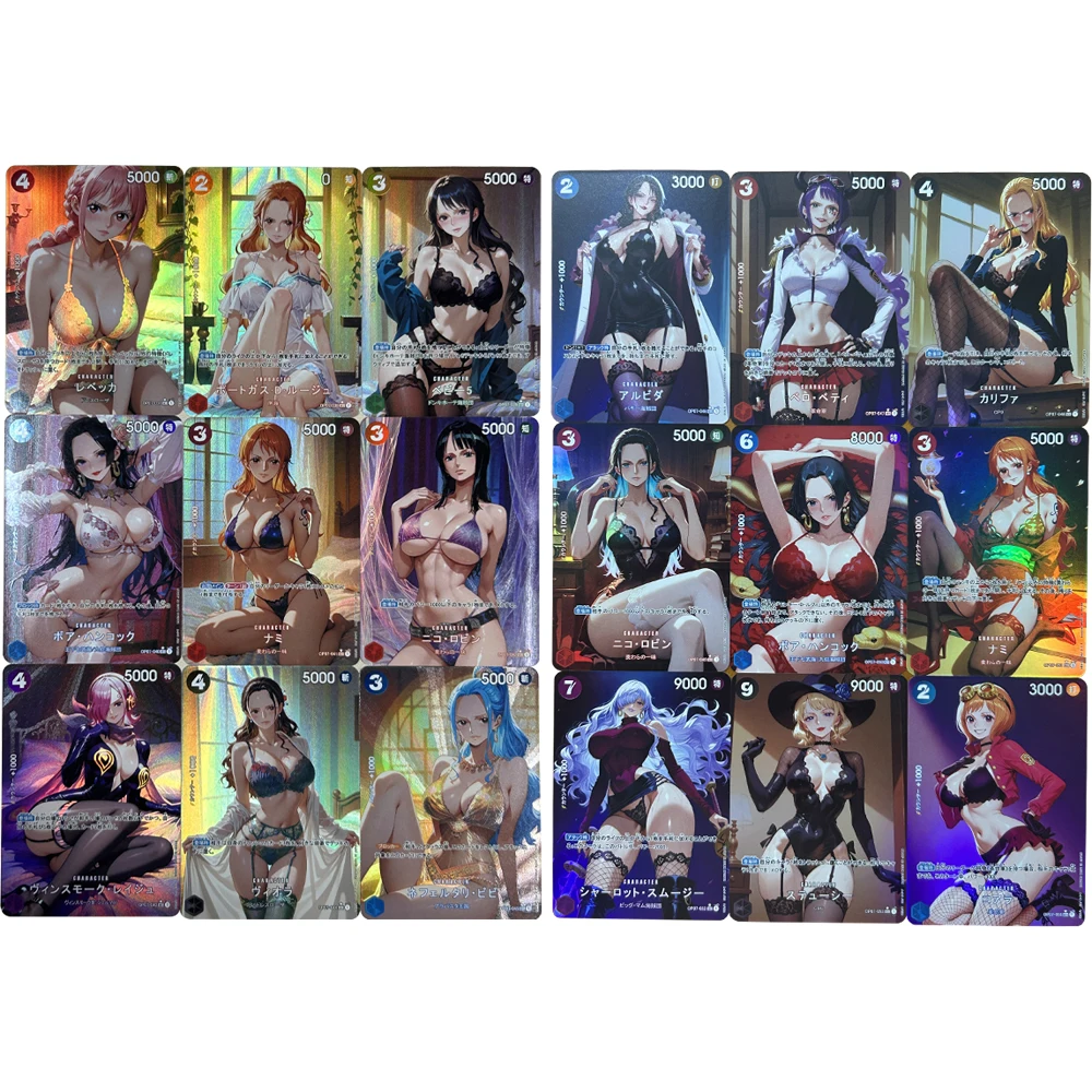 

9Pcs/set New OPCG Collection Card Sexy Big Breasts Girl Card Nami Perona Nefertari D Vivi Refractive Color Flash Card Gifts