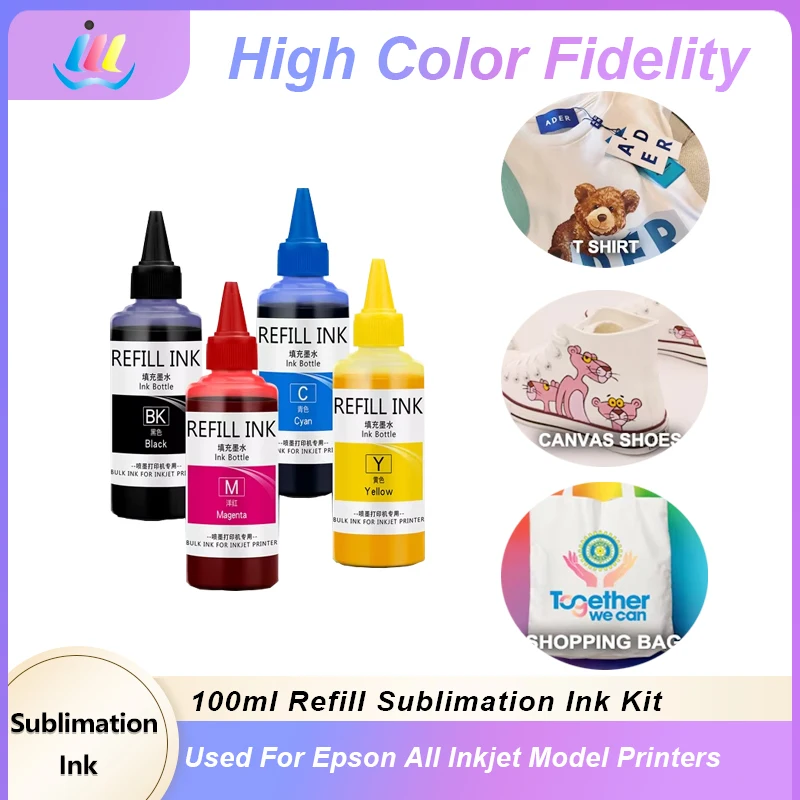 4 Colors Set 100ml Sublimation Ink For Epson Desktop Printer for Heat Transfer on T-shirts Face Masks Cotton And Mugs