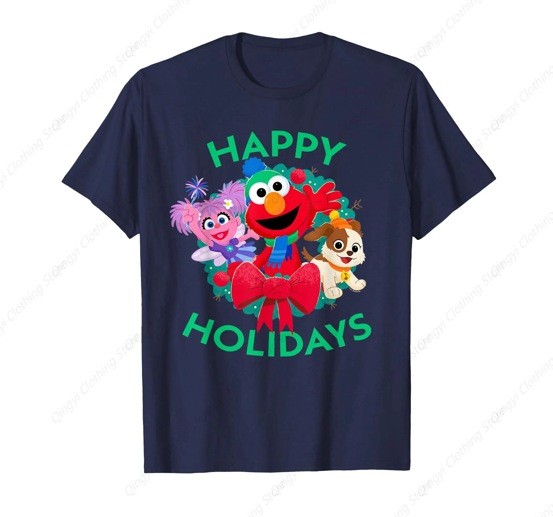 Happy Holidays Christmas Wreath With Elmo T-Shirt