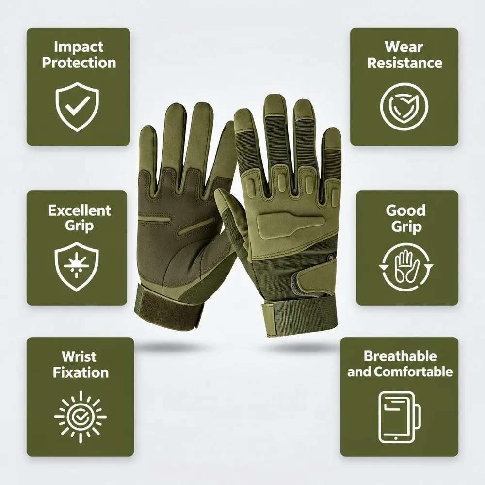 Unisex Wear Resistant Full Finger Gloves Anti Slip Protective Cycling Gloves Hard Knuckle Outdoor Sports Gloves Shooting