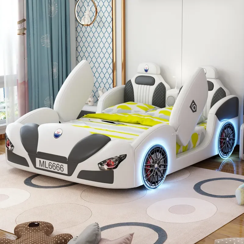 for Children Boy Car Bed Teenager Student Single Bed Creative Cartoon Solid Wood Racing Double Bed