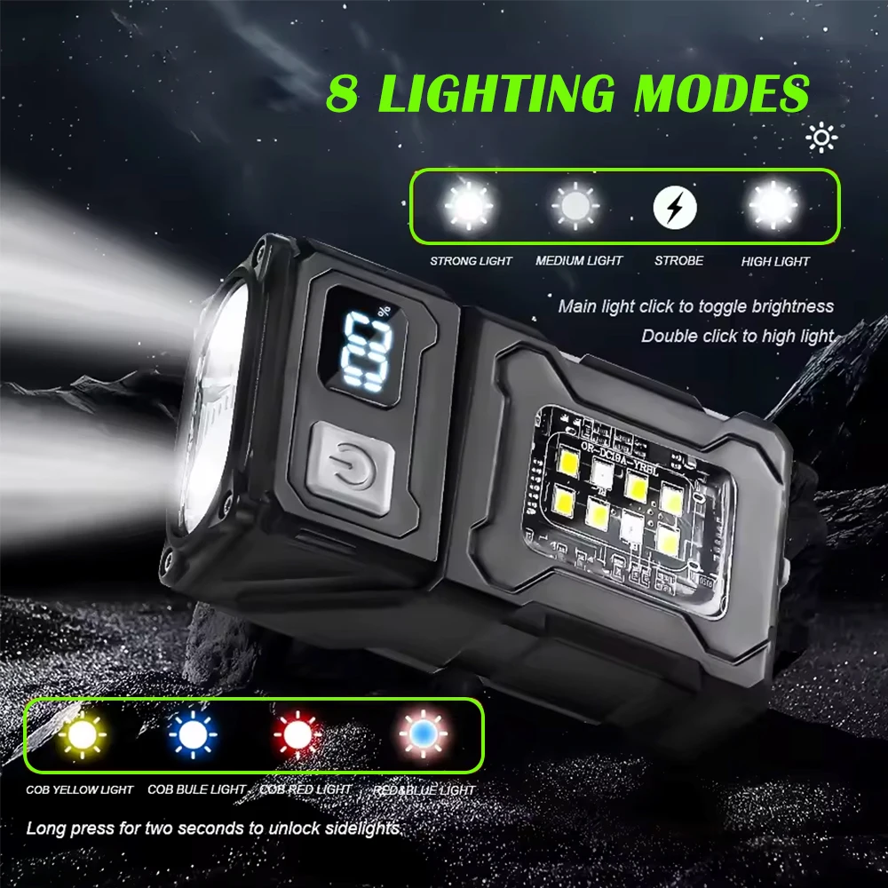 

Mini Outdoor Portable Flashlight With Magnetic Suction Rotary Head Clip 1200mah Long Battery Life COB Work Light Camping Hiking