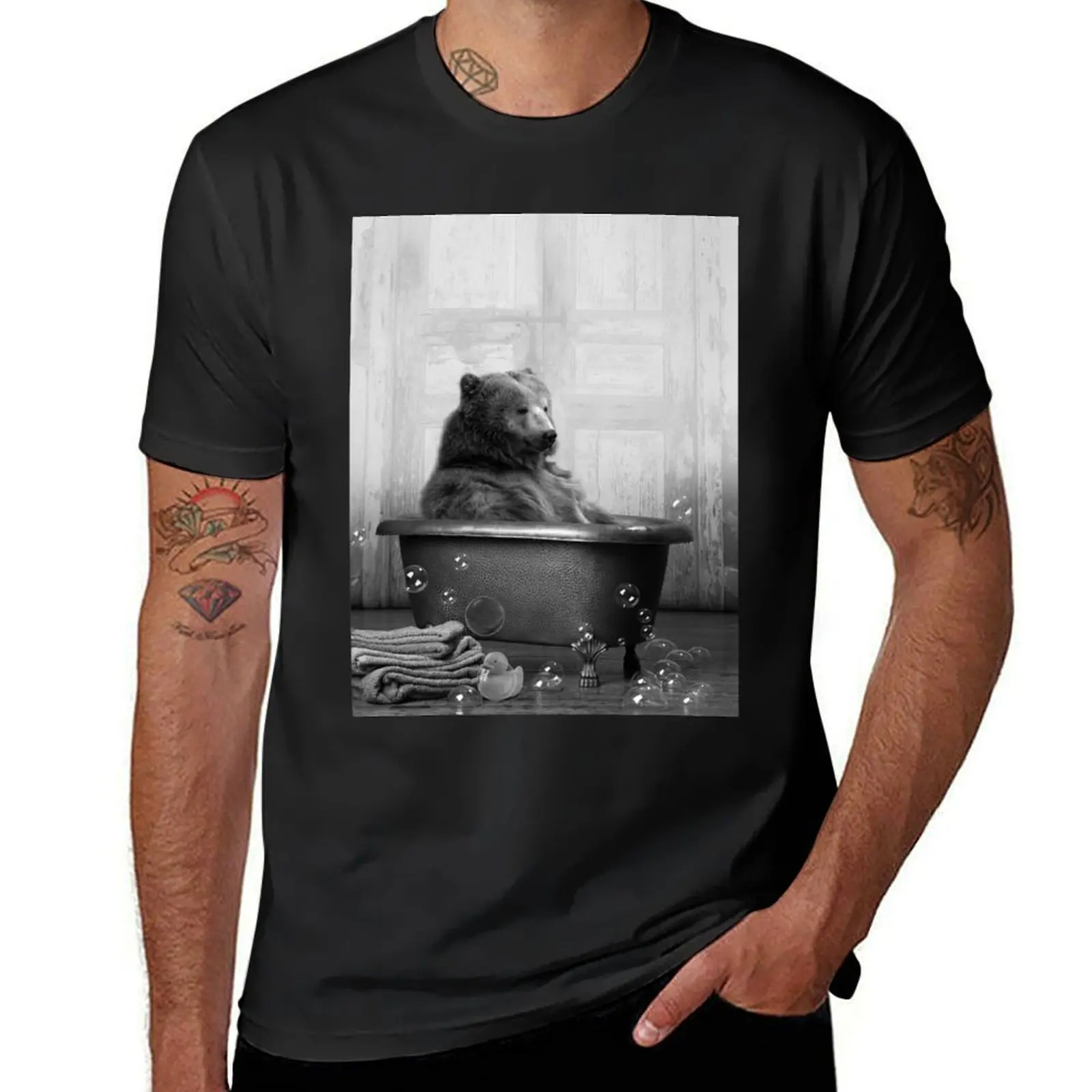 Bear in Bathtub T-Shirt summer clothes vintage funnys fitted t shirts for men