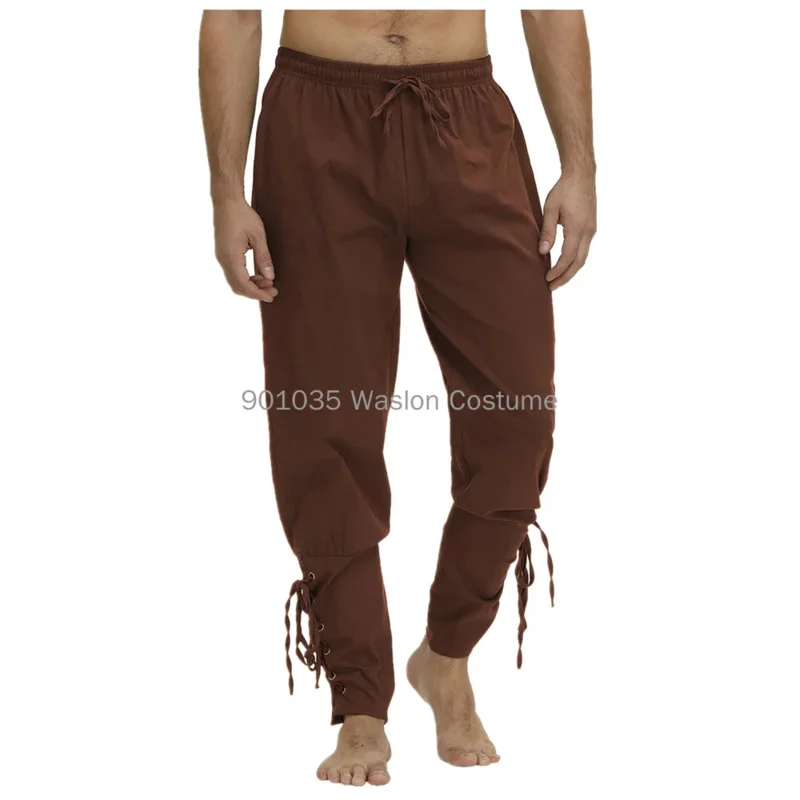 Costume de cavalier Renaissance médiéval pour hommes adultes, Lounge 7.5 ate, pantalon adt, noir, marron, navigateur, jambe, bandage, surintendant ser, RZ4028