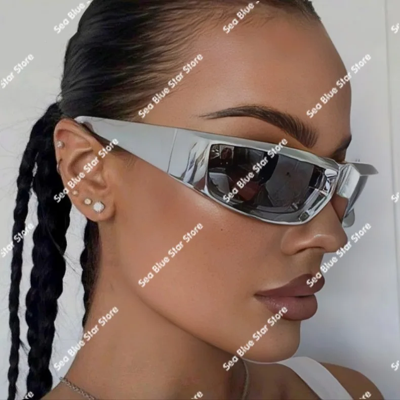 New personalized silver sunglasses Spice Girls, cycling glasses European and American cross-border Y2K futuristic sunglasses