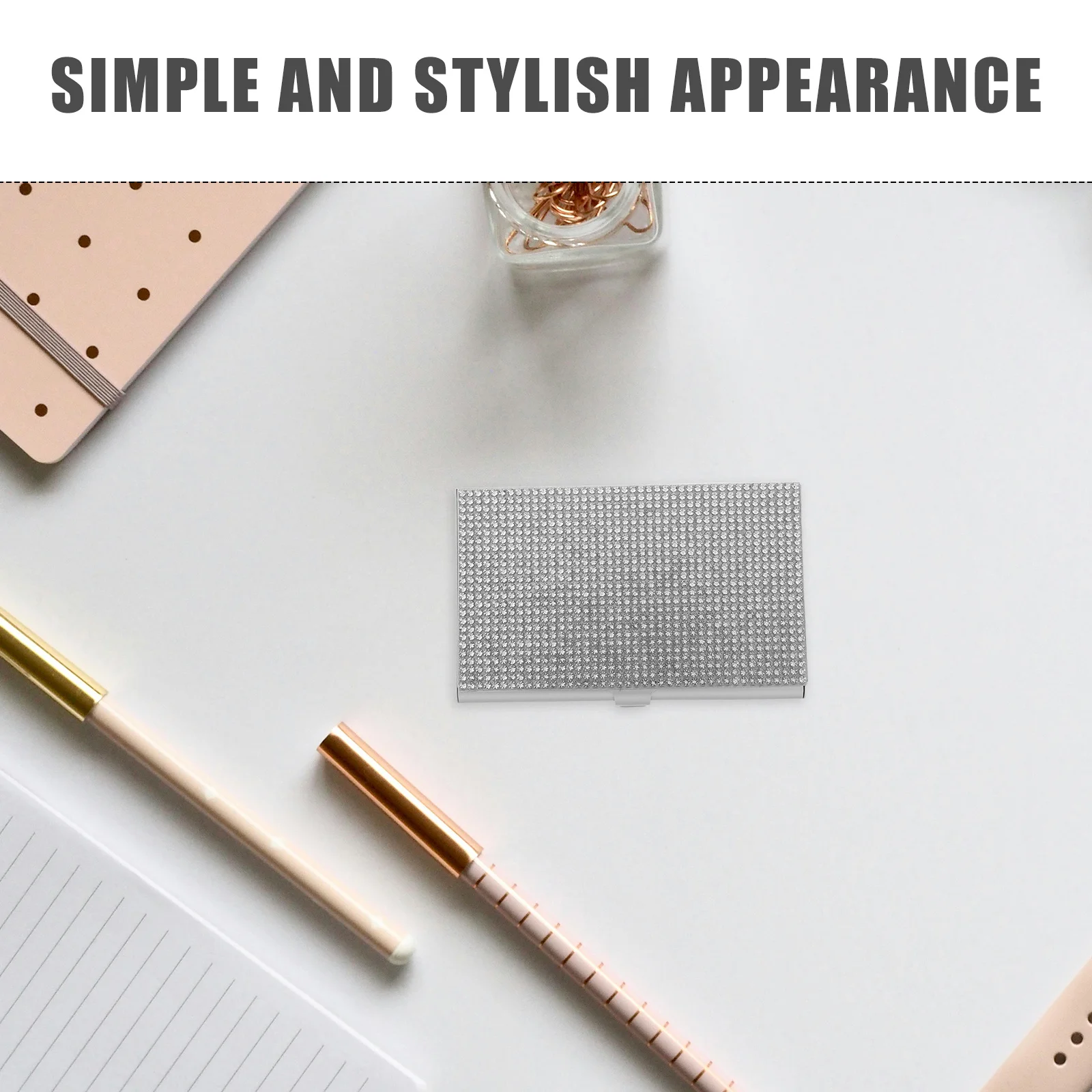 알루미늄 합금 명함 케이스 슬림 메탈 오거나이저, 남녀 전문가용 포켓 휴대용, 라인스톤 장식