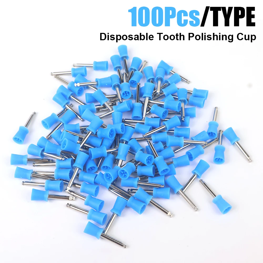 100Pcs/Bag Dental Prophy Cup Tooth White/Blue Polishing Cup Latch Screw Type for Stain Removal and Polishing
