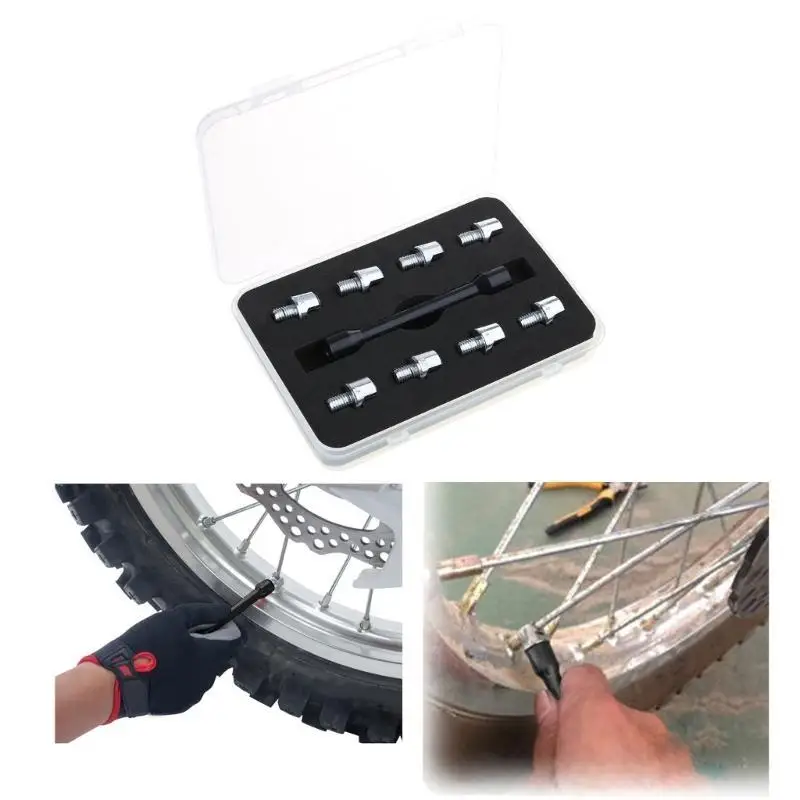 

02DE Эргономичный регулируемый набор натяжных ключей для мотоциклетных спиц с 10 закаленными стойками, подходящий для для ручек