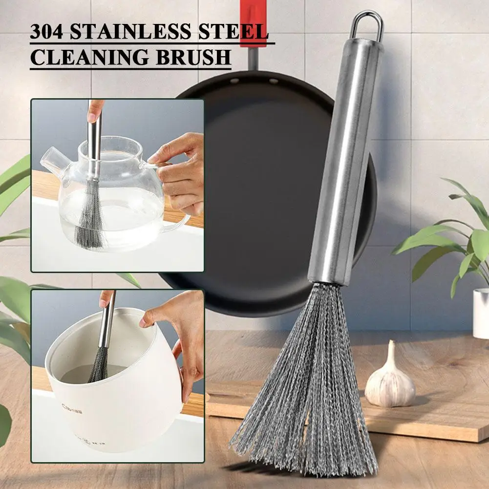 Stainless Steel Wire Wok Brush Household Steel Wire Cleaning Kitchen Hanging Brush Pot Bowl Dirt Removal Artifact Wire Brush