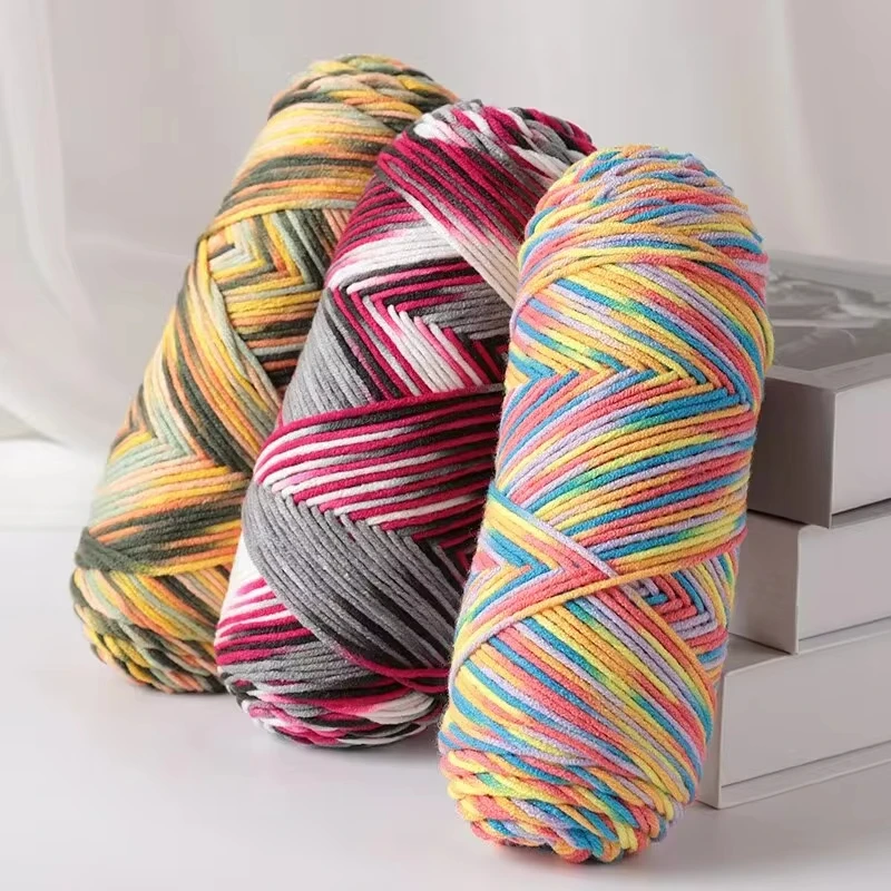 2pcs Colorful 5-strand Dyed Milk Cotton Baby Sweater Yarn Self Woven Scarf Medium Thick Handmade DIY Woven Crochet Material Bag