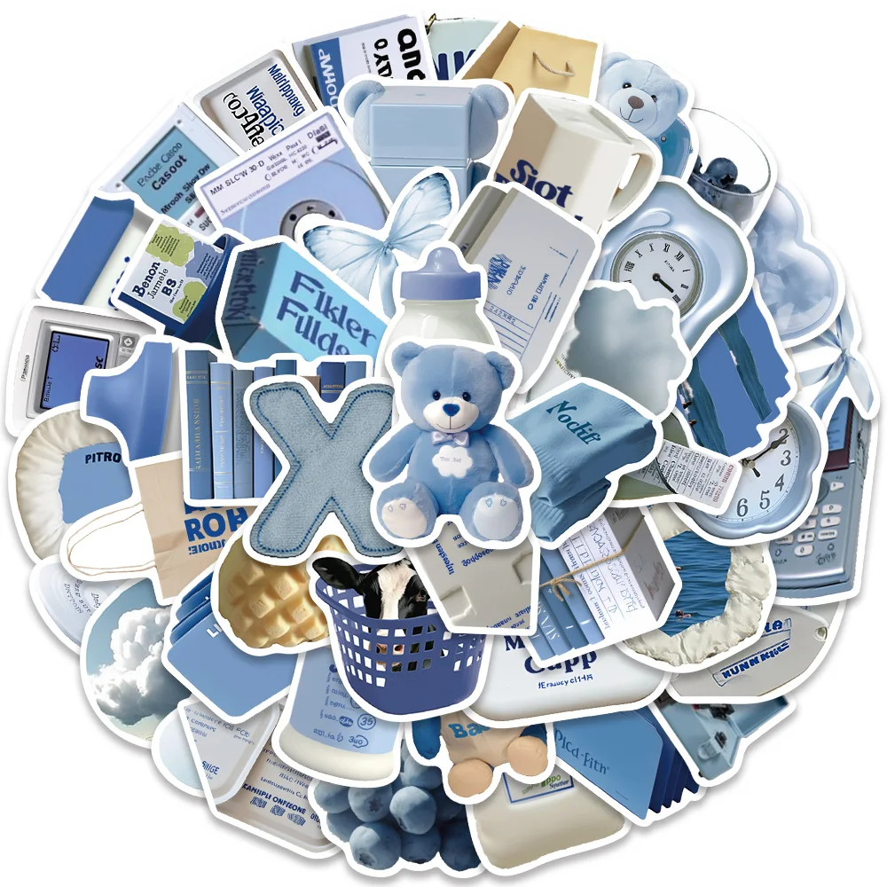 50pcs Blue Ins Style Sticker Creative Fashion Decal For Phone Luggage Diary Scrapbook Skateboard HD Printing Sticker Party Gift view 4