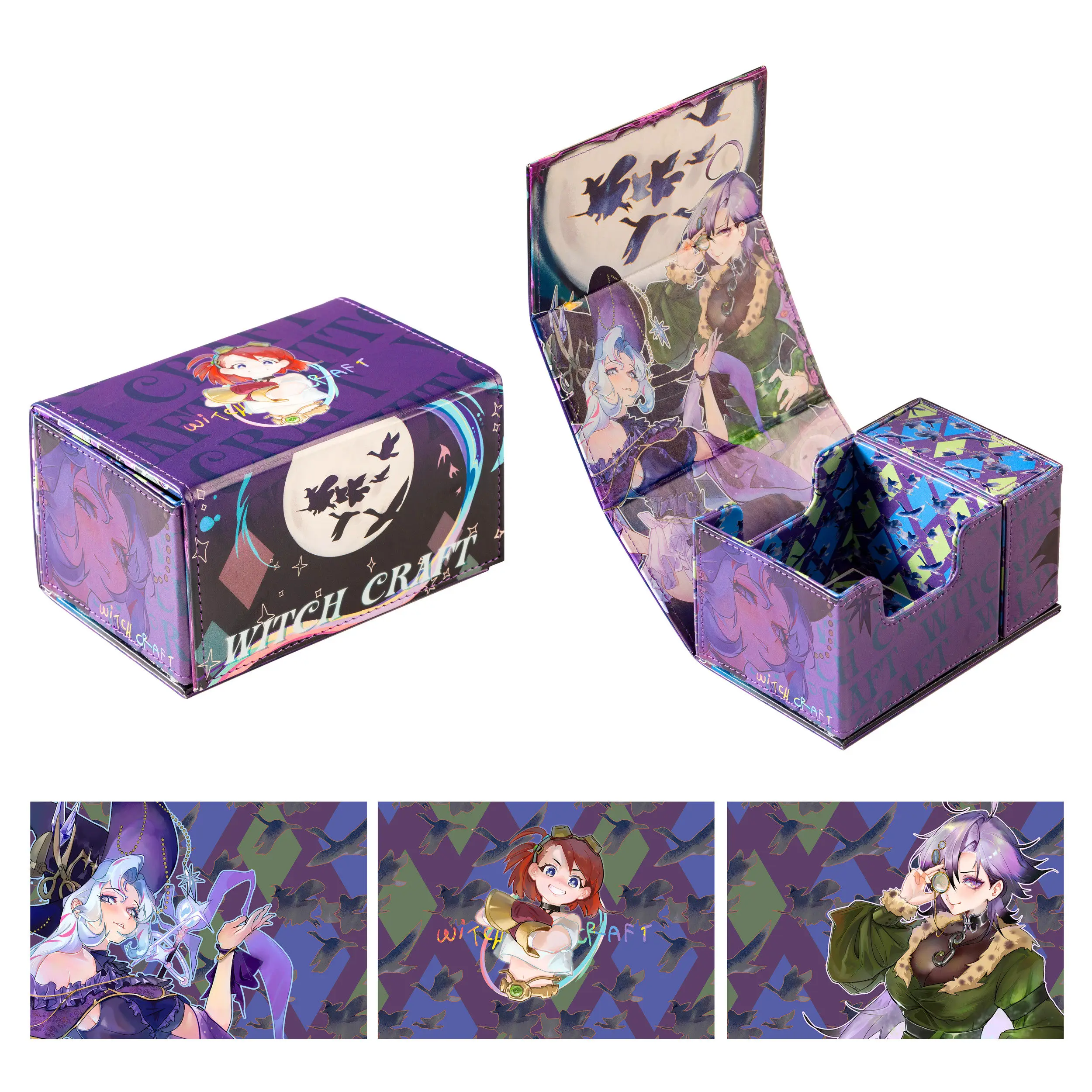 New Yu-Gi-Oh! Witchcrafter Madame Verre Theme Diy Double Layer Card Box Magnetic Leather OPCG WS UA Game Card Storage Box 100+
