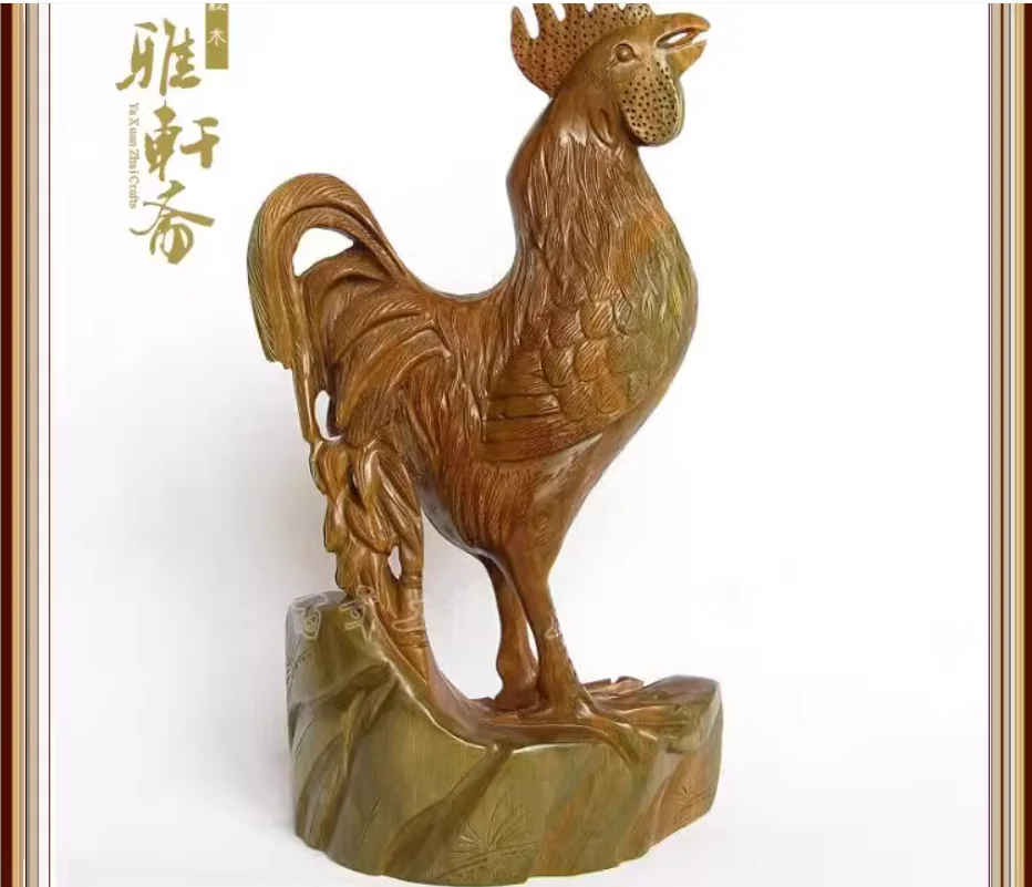 Rosewood crafts wood carving decoration Green sandalwood rooster home living room porch decoration wood carving chicken decorati