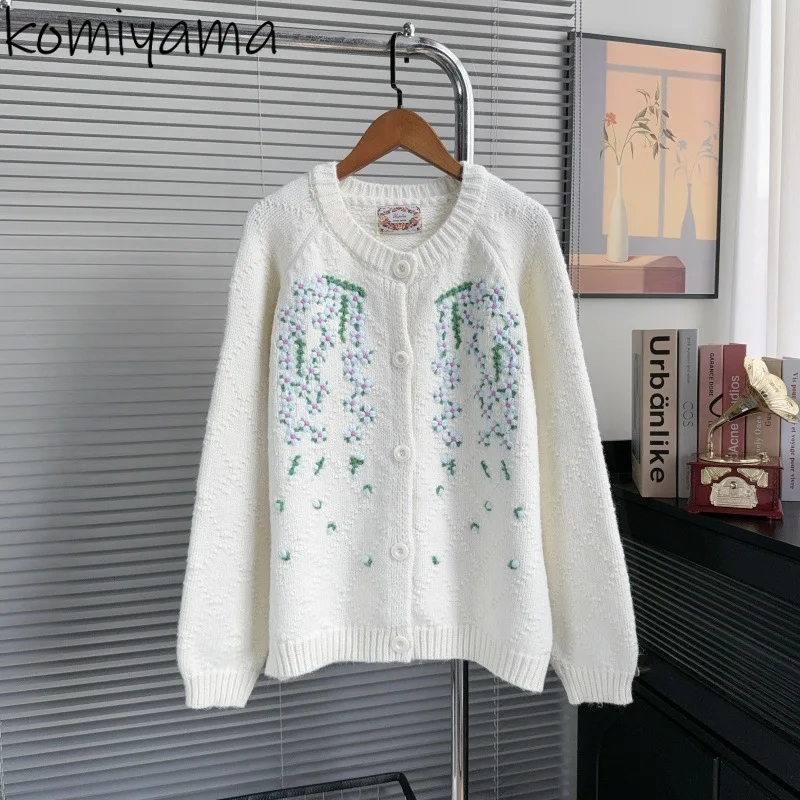 

Embroidered Flowers Cardigan Gentle Knitted 2025 Ropa Mujer Autumn Winter Sweater Korean Style Cardigans O-neck Clothes Woman