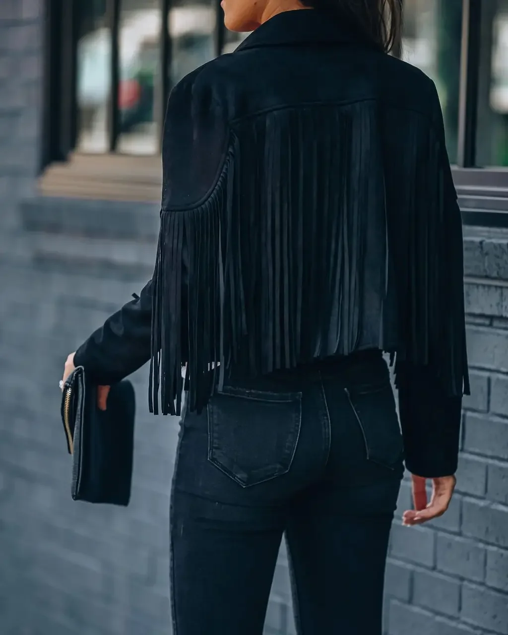 Fringed Bomber Jacket Women Spring Fashion Long Sleeve Turn-down Collar Open Stitch Slim Jackets