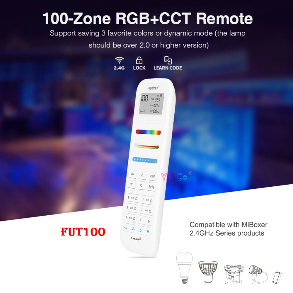 Milight FUT089 FUT089S FUT100 4 6 8 100 Zones 2.4G RF Remote Wireless Lights Dimmer Switch Control MiBoxer RGBCCT LED Light Lamp