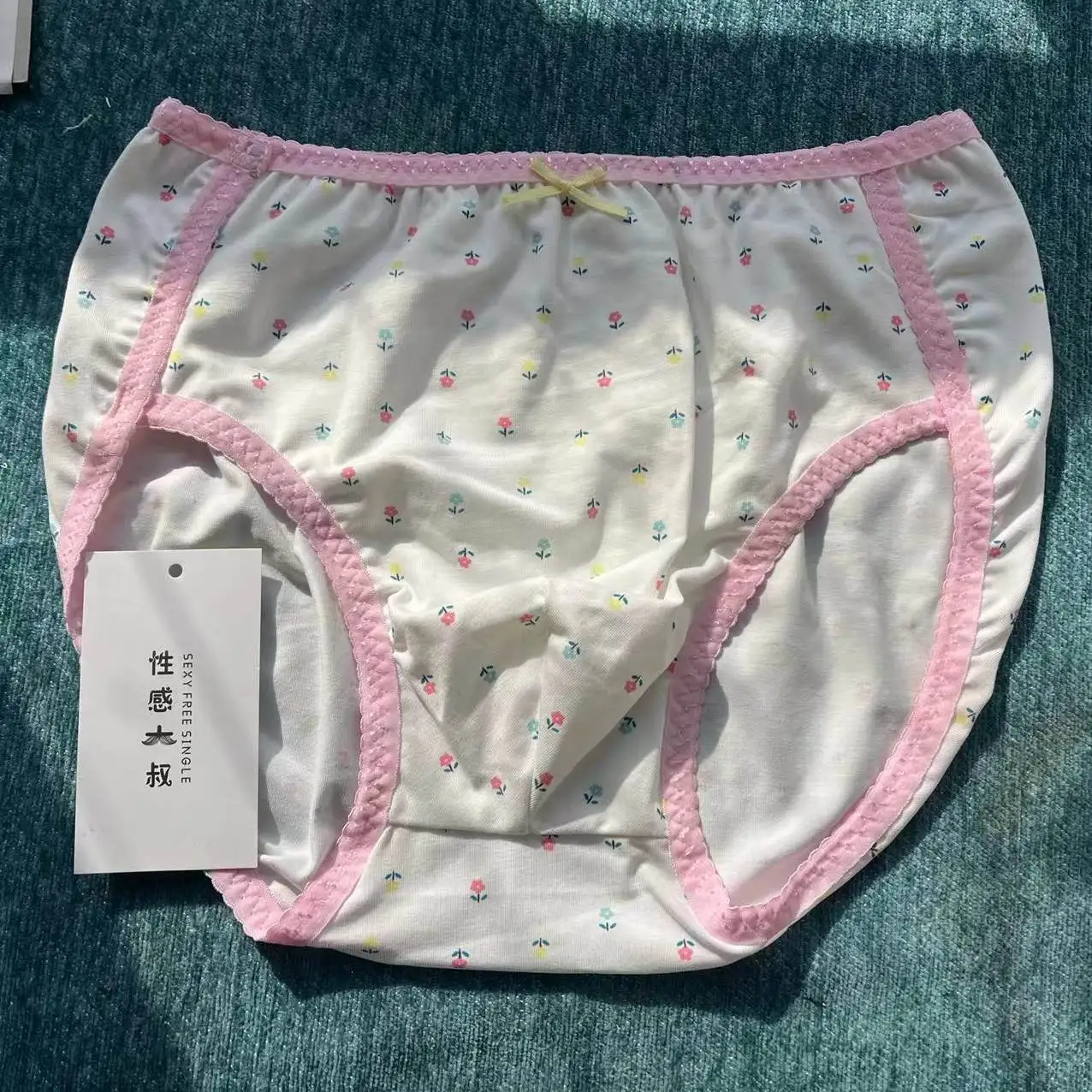 Man's  Sexy Daddy Soft & Comfortable Lace Trim Men's Triangle Briefs Sweet & Contoured Cute Floral