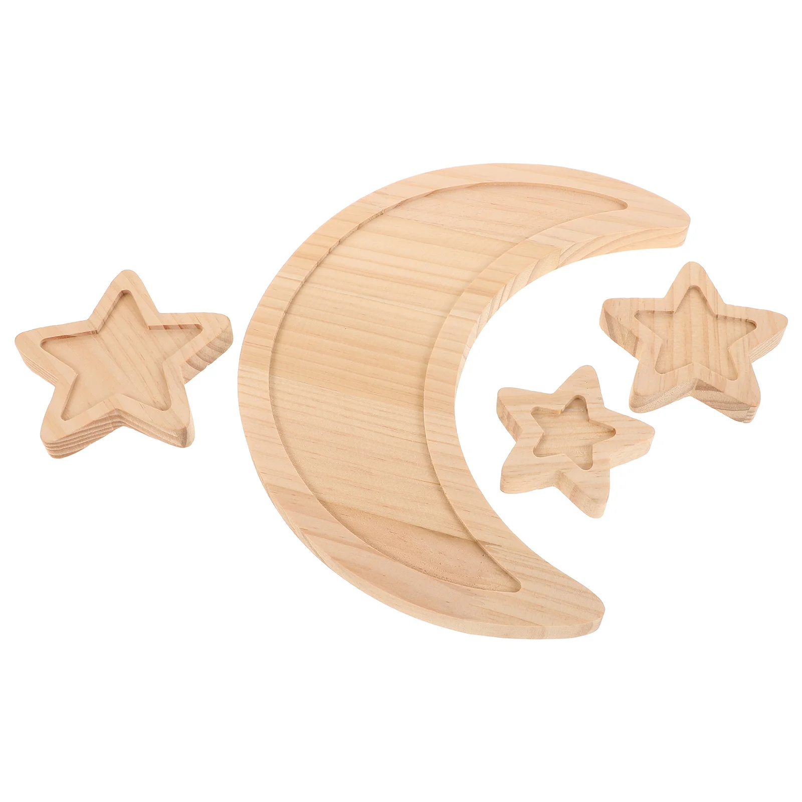 

4Pcs Natural Wood Moon Star Hanging Decor Room Wall Art Nursery Decoration Nursery Wall Art Boho Wedding Decor