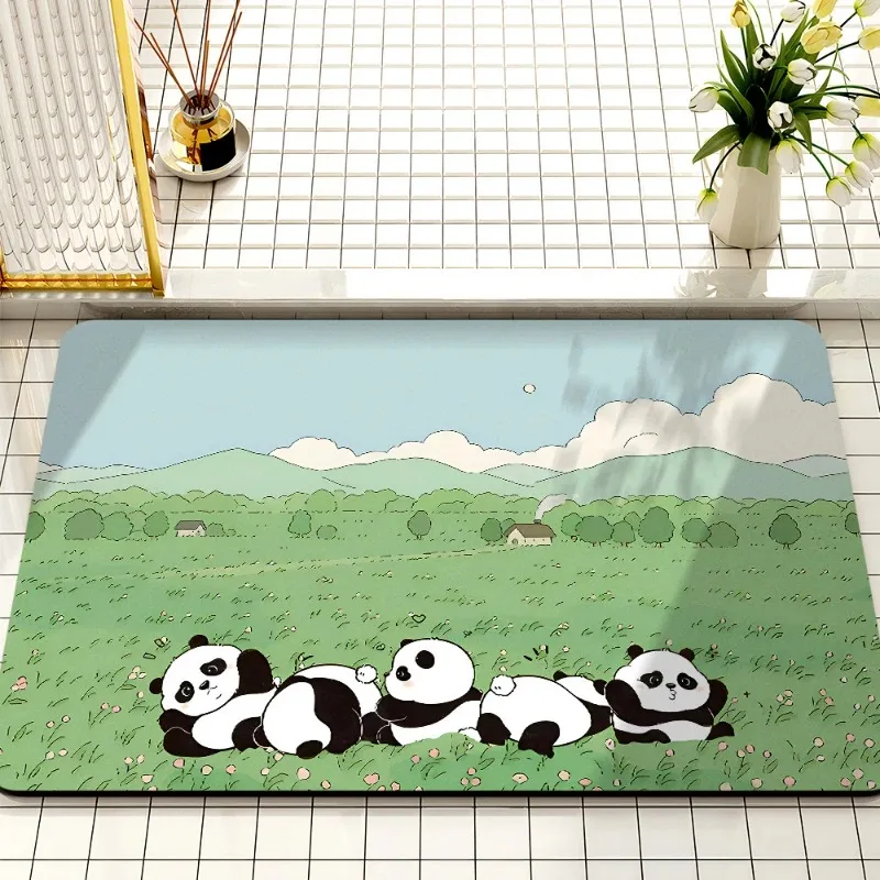 Cartoon Panda Grass Pattern Door Front Mat Decoration Home Bathroom Floor Mat