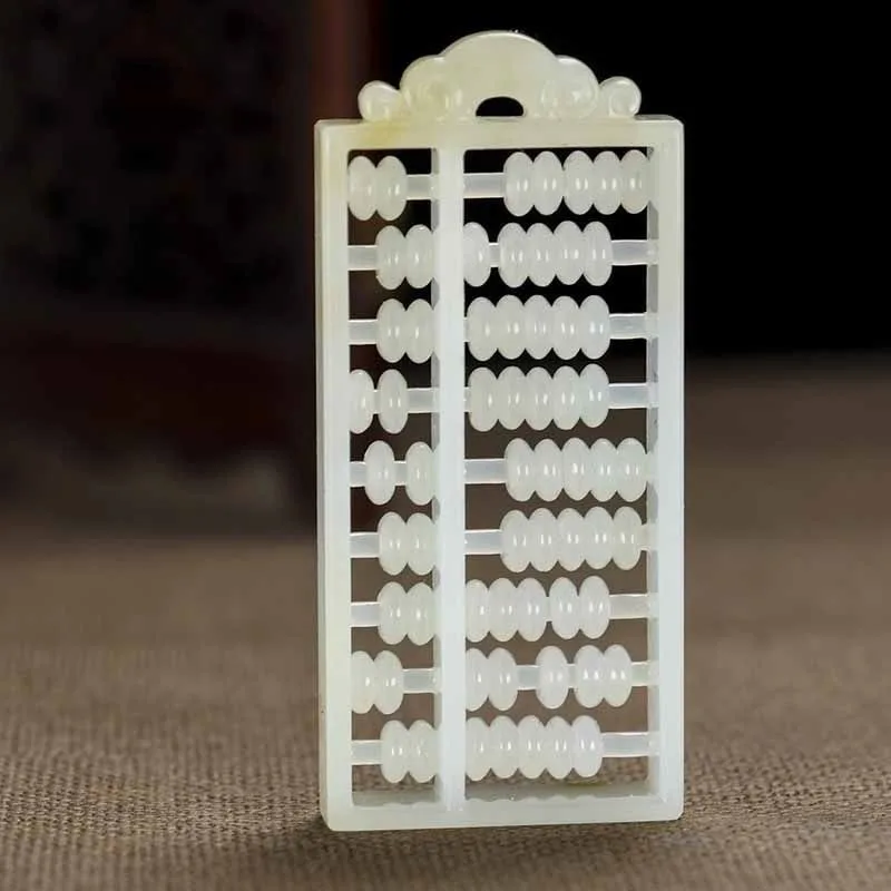 Laokeng White Jade Yingze Abacus Pendant  Pendant Men's and Women's Hetian   White  Wishful Abacus