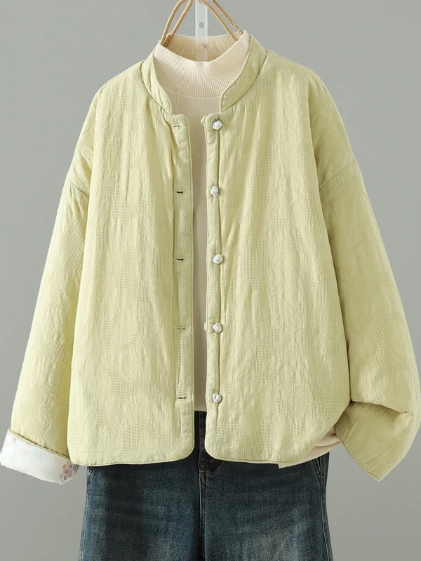 

Artistic Sle Double-Sided Wearable ket Cotton Jaet Warmth Fene Commute Loose Fit Long Sve Stand Collar Coat