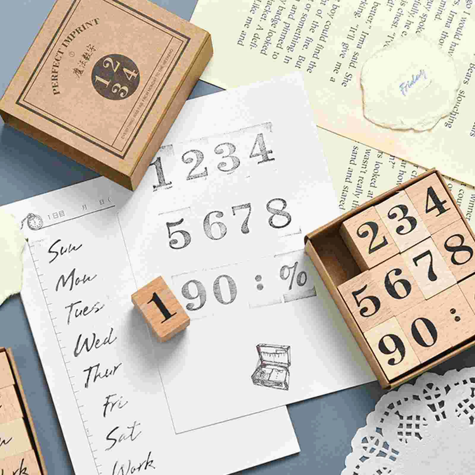 Wooden Stamp Set Numerals Stamps DIY Numbers Craft Planner Seal Scrapbook