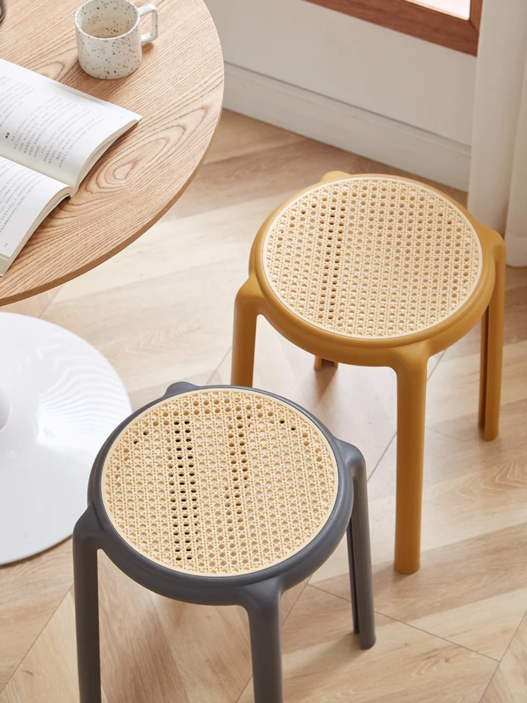 Nordic Imitation Rattan Stool,Plastic Creative Living Room Round Stool,Home Kitchen Dining Chairs, Outdoor Furniture,Customized