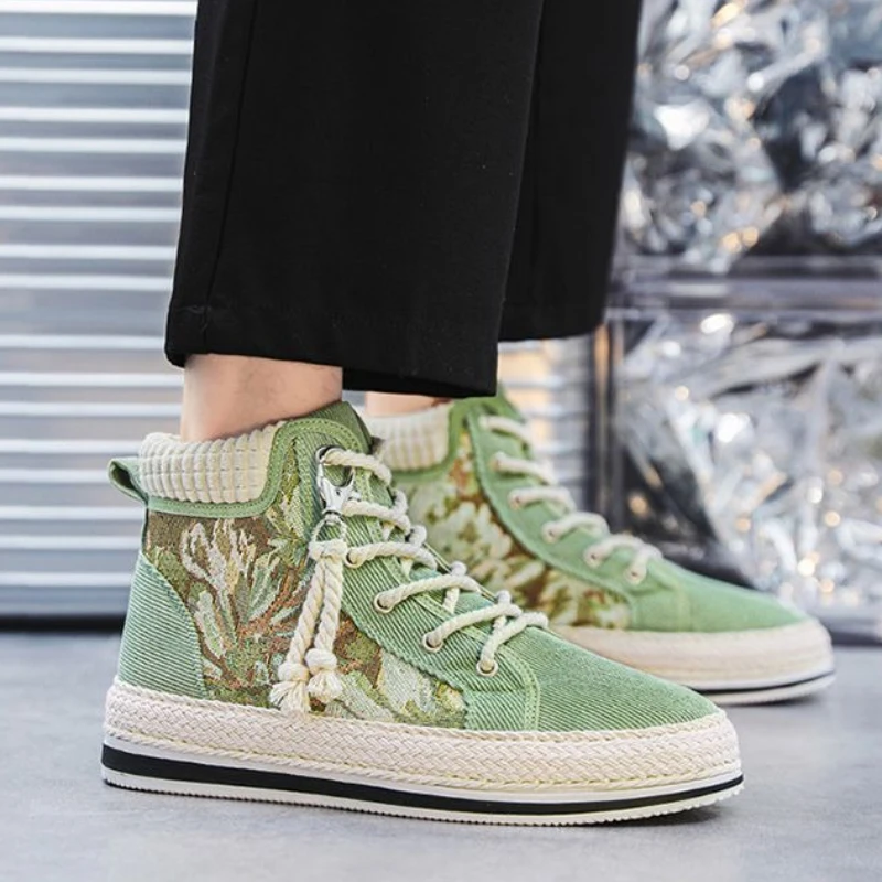 

Platform Men's Boots Spring Autumn Canvas Lace Up Male Shoes Low Price in Promotion Trendy 2025 New Designer Vintage Footwear