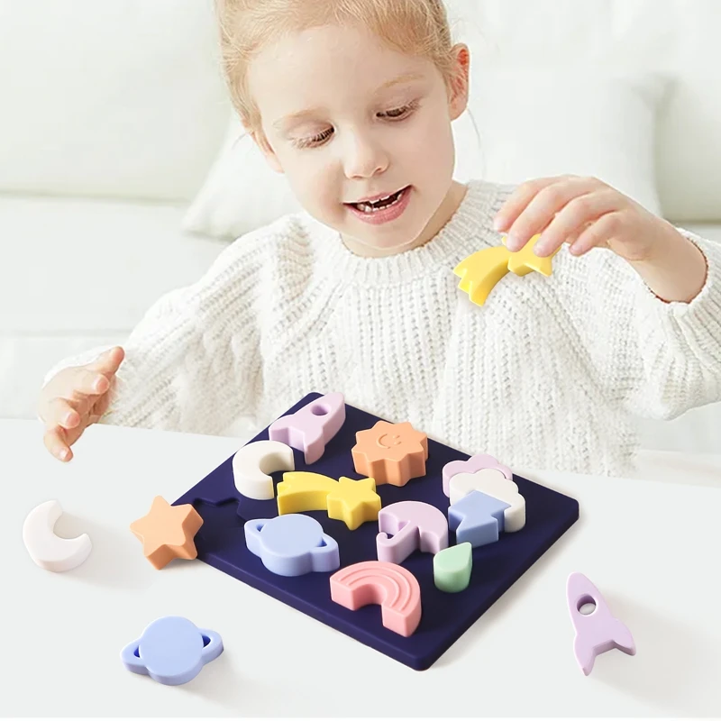 Rompecabezas de silicona para bebé, juguete educativo Montessori, aprendizaje del clima Celestial, juego a juego de formas para niños, sin Bpa