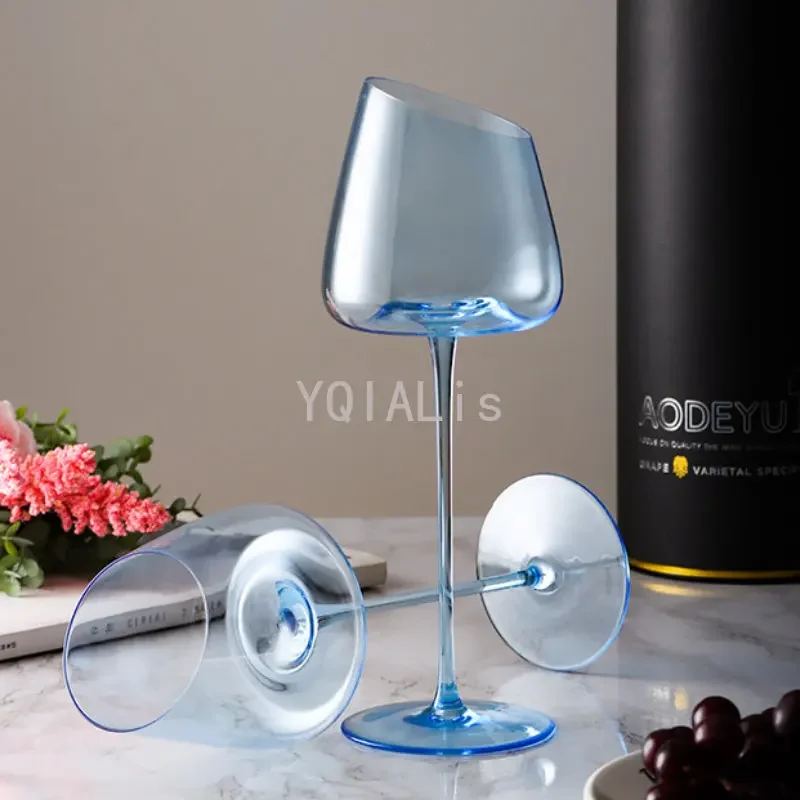 Reserva Art 2PCs Oblique 500-600ml Clain Blue Red Wine Cup Handmade Crystal Glass Goblet Family Bar Couple Gift Drinkware Set