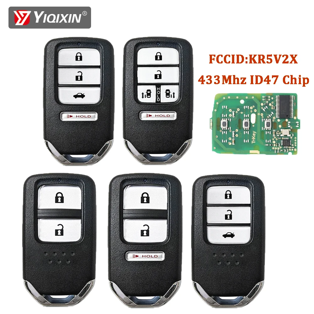 YIQIXIN 433MHz ID47 Chip Remote Car Key For Honda Accord Piot CR-V HR-V Jazz Civic 2016 2017 2018 2019 2020 FCCID KR5V2X