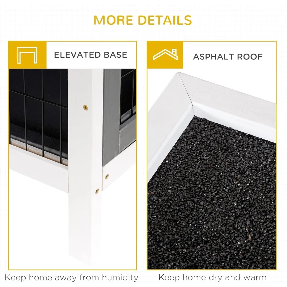 54 "2 ชั้นขนาดใหญ่กระต่าย Hutch กรงกระต่ายบ้านสัตว์เลี้ยงไม้สัตว์เล็กที่อยู่อาศัยล็อคประตู, ไม่มีถาดรั่วและกันน้ํา