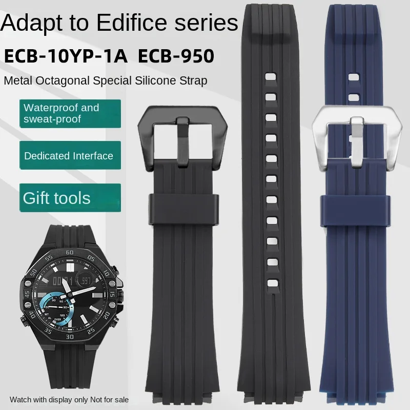 For Casio Edifice Metal Octagonal Series ECB-10YPB ECB-10YP ECB-950 Waterproof Silicone Strap Black Blue WatchBand Belt Bracelet