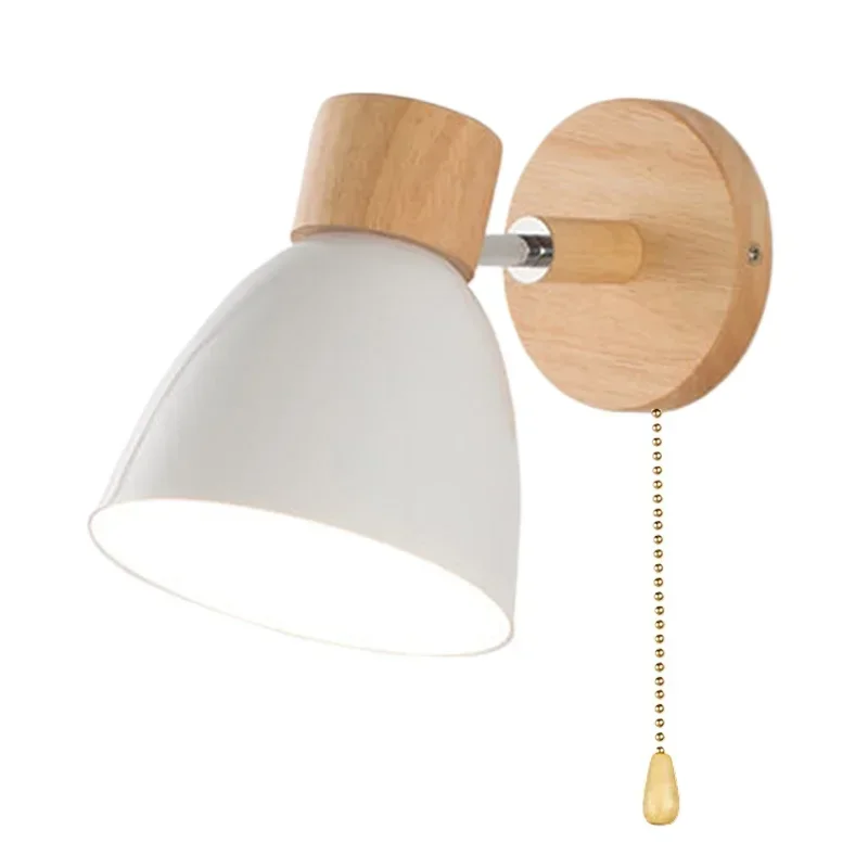 Modern Wooden Wall Lamp with Switch Sconce Bedroom Living Room Home Lighting Macaroon Steering Head Colors E27 Nordic Wall Light image 6